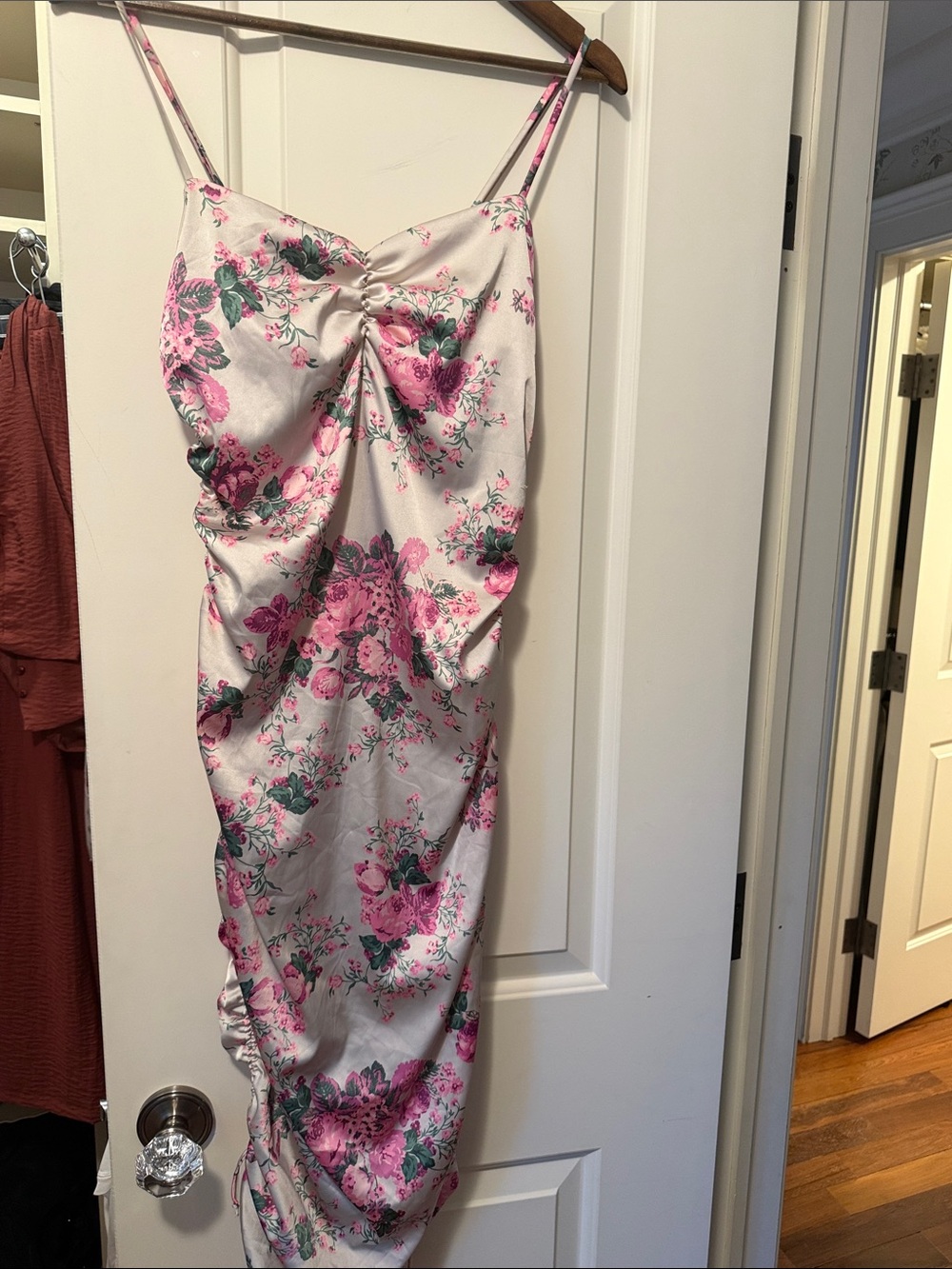For Love And Lemons Pink and Green Floral Satin dress